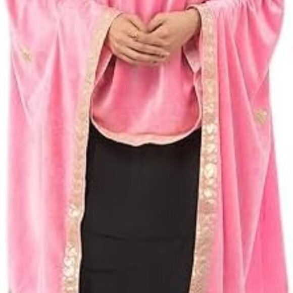 Women’s Embroidered Velvet Dupatta Pink Gold Elegant Ethnic Accessory - Picture 3 of 5